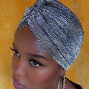 Gunmetal (gold and silver mix) Metallic Turban Hair Cover Bonnet - USA Seller